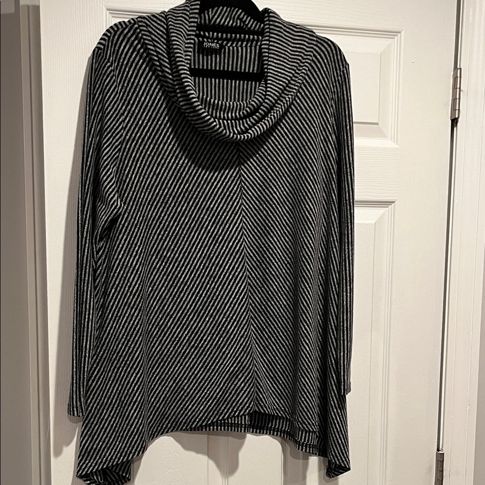 Jones NY Black and White Striped Cowl Neck Sweater